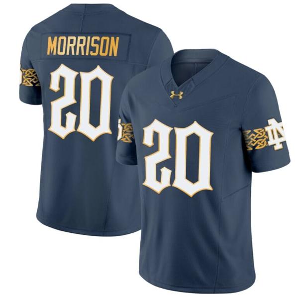 Men's Benjamin Morrison Jersey #20 Notre Dame Fighting Irish 2024 Vapor Limited College Football Blue Gray