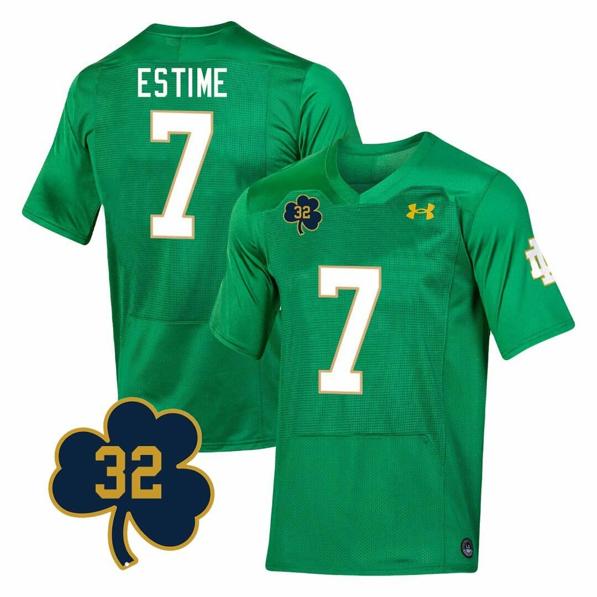 Men's Notre Dame Fighting Irish  Audric Estime Jersey #7 College Football Johnny Lujack Patch 32 Green