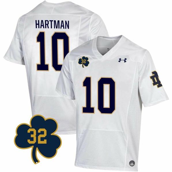 Men's Notre Dame Fighting Irish  Sam Hartman Jersey #10 College Football Johnny Lujack Patch 32 White