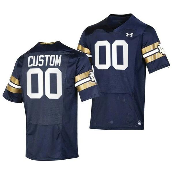 Men's Custom Notre Dame Fighting Irish Football Jersey Navy 2021 Shamrock Series Premier Game Jersey