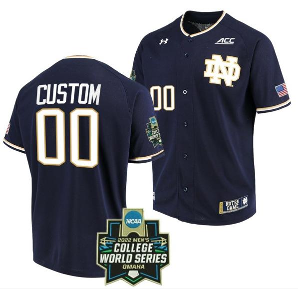 Men's Custom Notre Dame Baseball Jersey Fighting Irish Name and Number NCAA 2022 College World Series Navy