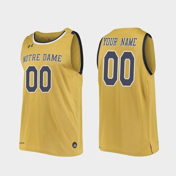 Men's Custom Name Number Notre Dame Fighting Irish Gold Replica College Basketball Jersey