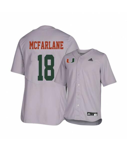 Men's Miami Hurricanes 18 Alex Mcfarlane Gray College Baseball Jersey