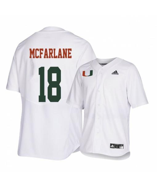 Men's Miami Hurricanes 18 Alex Mcfarlane White College Baseball Jersey