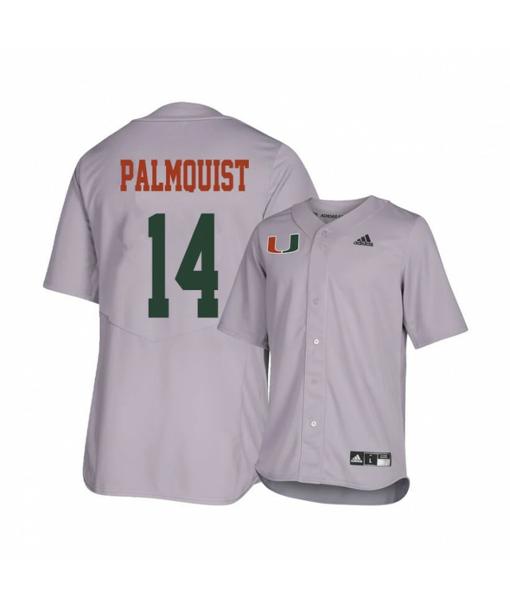 Men's Miami Hurricanes 14 Carson Palmquist Gray College Baseball Jersey