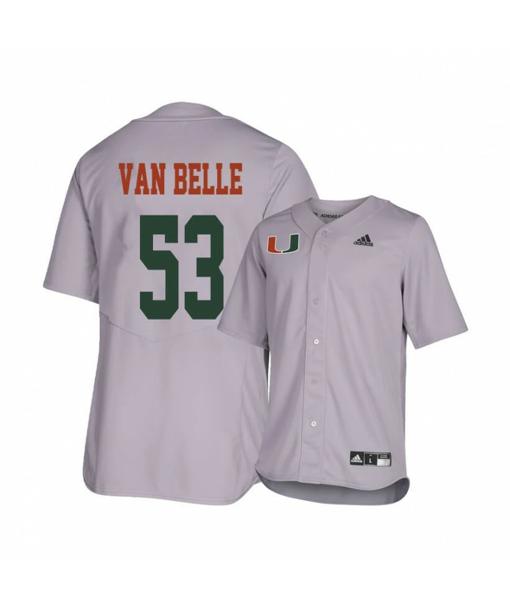 Men's Miami Hurricanes 53 Brian Van Belle Gray College Baseball Jersey