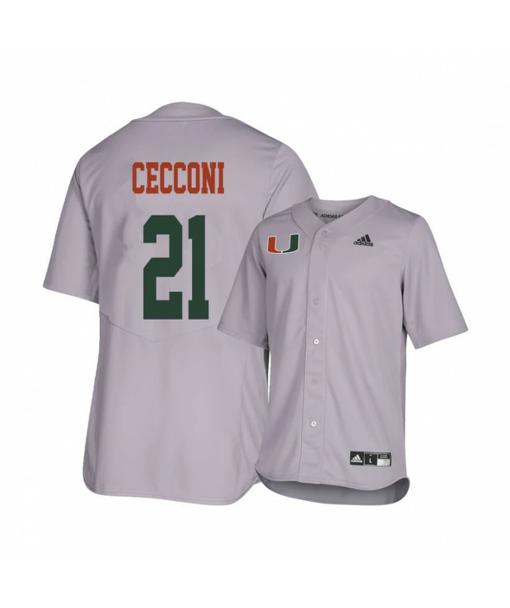 Men's Miami Hurricanes 21 Slade Cecconi Gray College Baseball Jersey