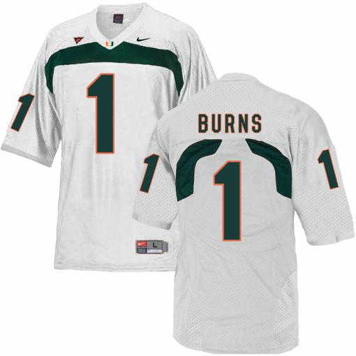 Men's Miami Hurricanes #1 Burns NCAA College Football Jersey White