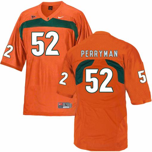 Men's Miami Hurricanes #52 Perryman NCAA College Football Jersey Orange