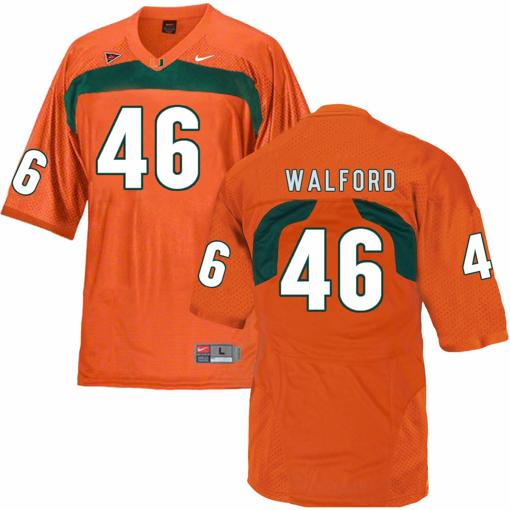 Men's Miami Hurricanes #46 Walford NCAA College Football Jersey Orange