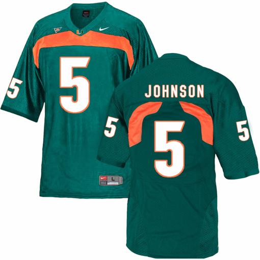 Men's Miami Hurricanes #5 Johnson NCAA College Football Jersey Green