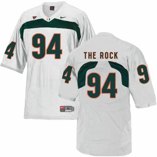 Men's Miami Hurricanes #94 The Rock NCAA College Football Jersey White