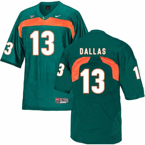 Men's Miami Hurricanes #13 Dallas NCAA College Football Jersey Green