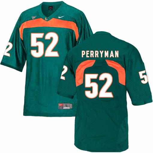 Men's Miami Hurricanes #52 Perryman NCAA College Football Jersey Green