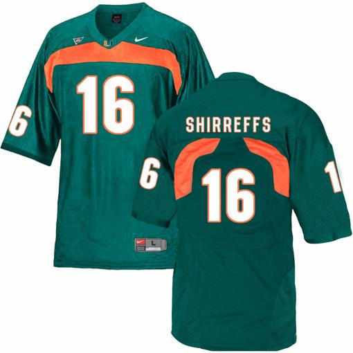 Men's Miami Hurricanes #16 Shirreffs NCAA College Football Jersey Green