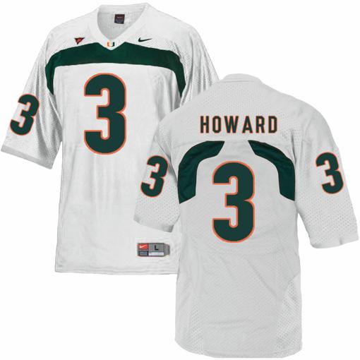 Men's Miami Hurricanes #3 Howard NCAA College Football Jersey White