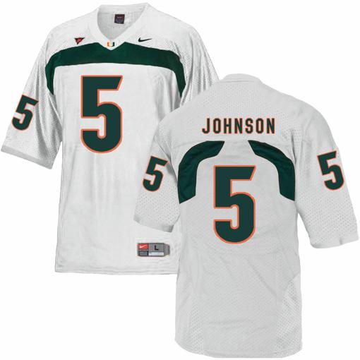 Men's Miami Hurricanes #5 Johnson NCAA College Football Jersey White