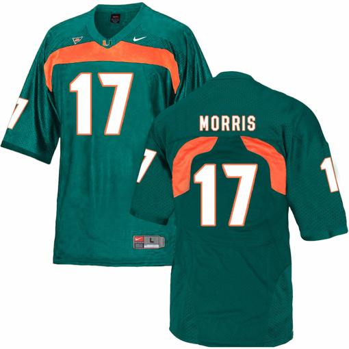 Men's Miami Hurricanes #17 Morris NCAA College Football Jersey Green