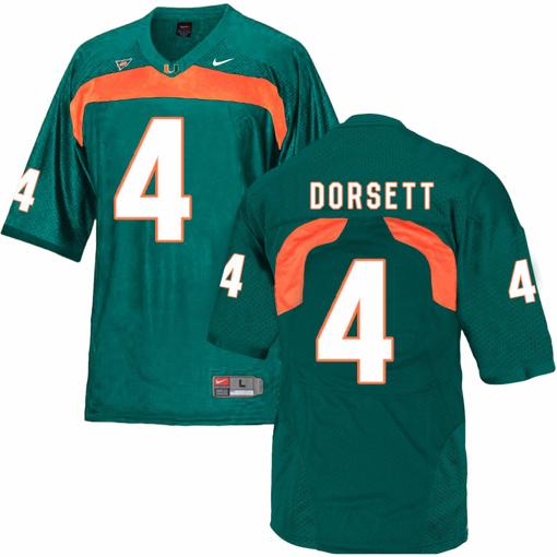 Men's Miami Hurricanes #4 Dorsett NCAA College Football Jersey Green