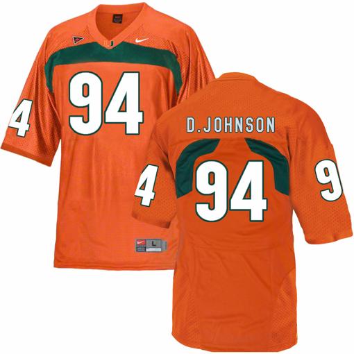 Men's Miami Hurricanes #94 D. Johnson NCAA College Football Jersey Orange