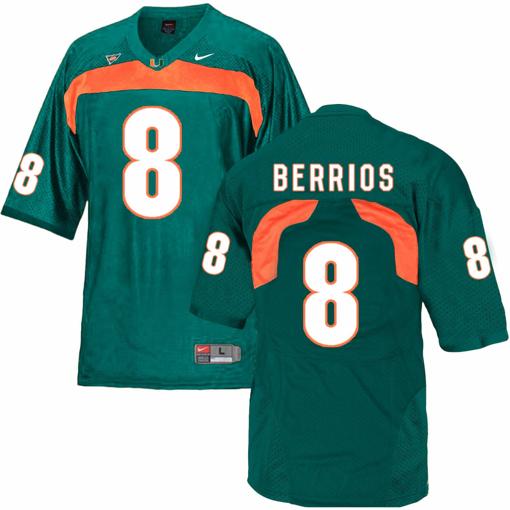 Men's Miami Hurricanes #8 Berrios Jr NCAA College Football Jersey Green