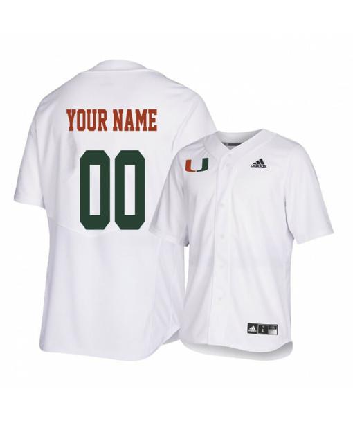 Men's Miami Hurricanes White Custom Name and Number College Baseball Jersey