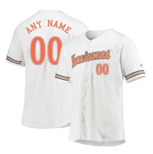 Men's Custom Miami Hurricanes Jersey Name and Number Baseball NCAA College White