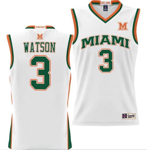 Men's Christian Watson Jersey #3 Miami Hurricanes NIL College Basketball Lightweight White