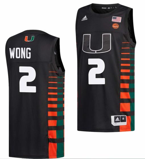 Men's Isaiah Wong Jersey Miami Hurricanes College Basketball Black #2