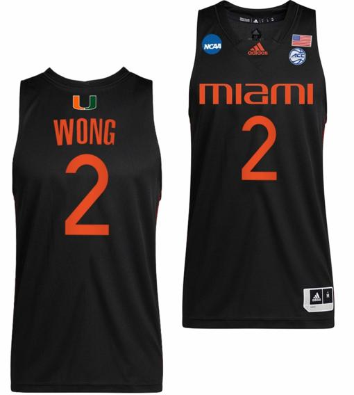 Men's Isaiah Wong Jersey Miami Hurricanes College Basketball 2022 NCAA March Madness Sweet Black #2