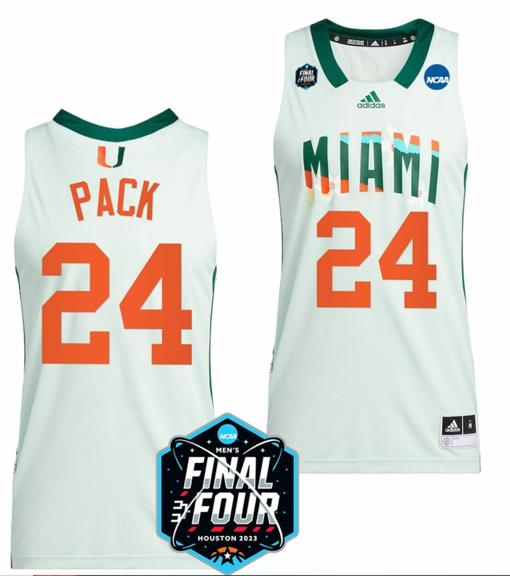 Men's Nijel Pack Jersey Miami Hurricanes 2023 NCAA Final?Four White College Basketball #24