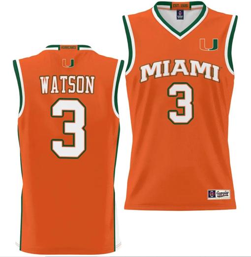 Men's Christian Watson Jersey #3 Miami Hurricanes NIL College Basketball Lightweight Orange