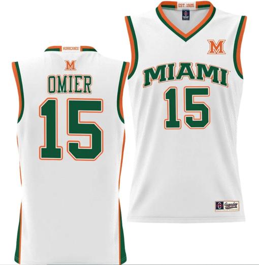 Men's Norchad Omier Jersey #15 Miami Hurricanes NIL College Basketball Lightweight White