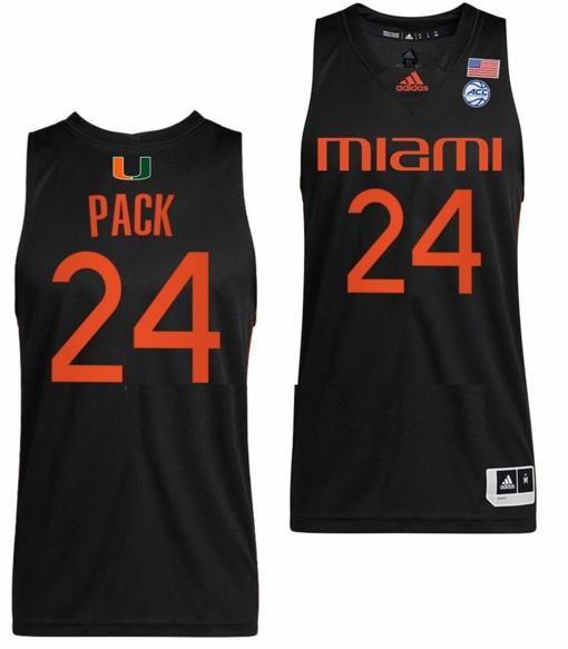 Men's Nijel Pack Jersey Miami Hurricanes College Basketball Alternate Black #24