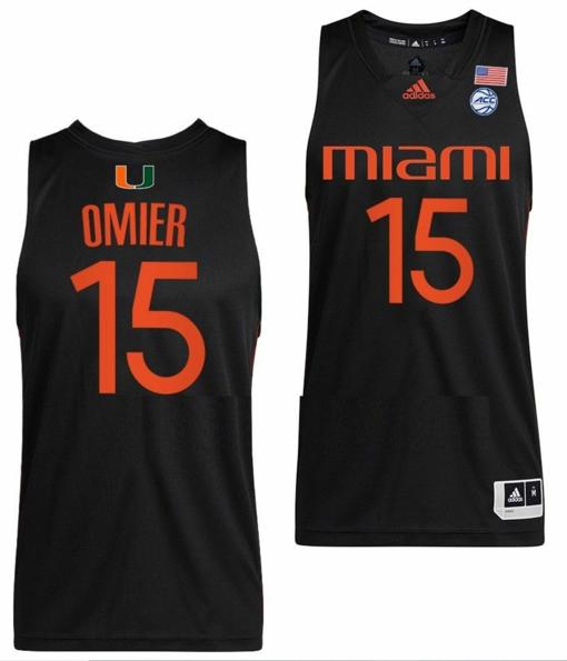 Men's Norchad Omier Jersey Miami Hurricanes College Basketball ACC Alternate Black #15