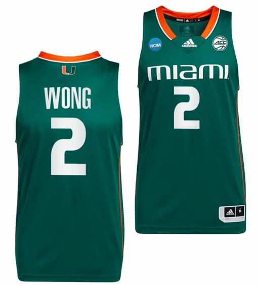 Men's Isaiah Wong Jersey #2 Miami Hurricanes 2023 NCAA March Madness Green College Basketball