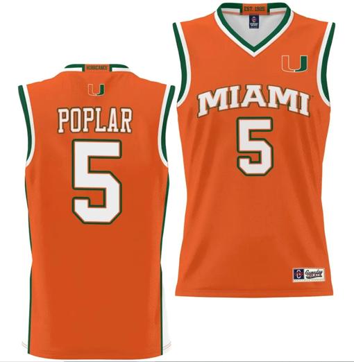 Men's Wooga Poplar Jersey #5 Miami Hurricanes NIL College Basketball Lightweight Orange