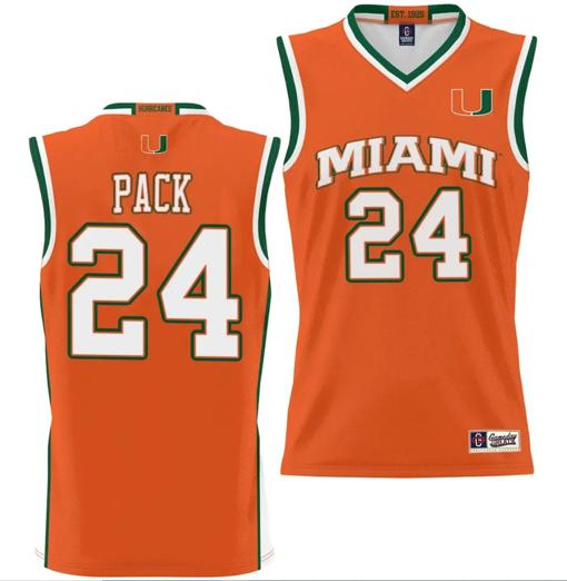 Men's Nijel Pack Jersey #24 Miami Hurricanes NIL College Basketball Lightweight Orange