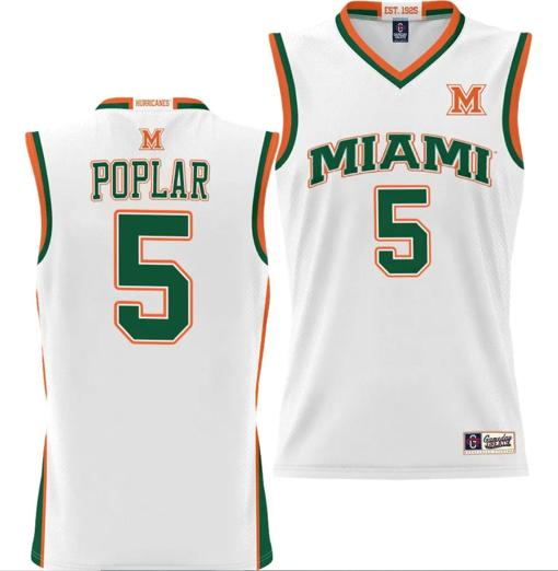 Men's Wooga Poplar Jersey #5 Miami Hurricanes NIL College Basketball Lightweight White