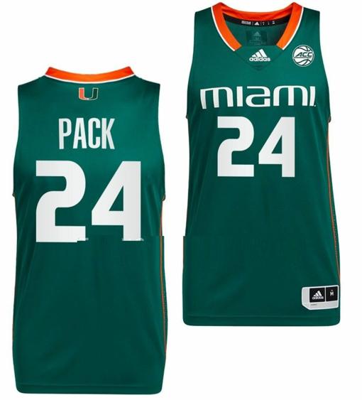 Men's Nijel Pack Jersey Miami Hurricanes College Basketball Away Green #24