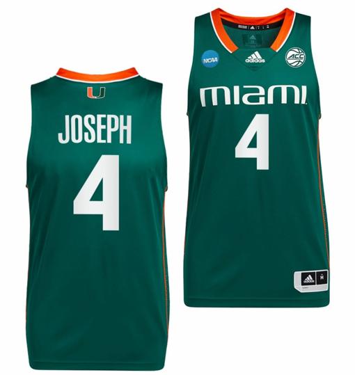 Men's Bensley Joseph Jersey #4 Miami Hurricanes 2023 NCAA March Madness Green College Basketball