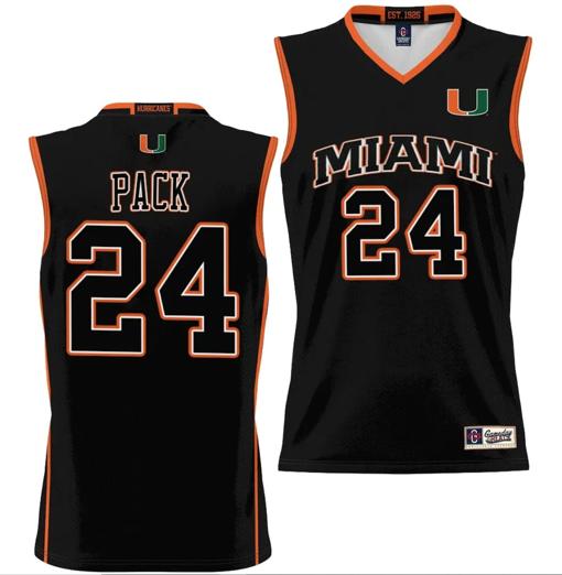 Men's Nijel Pack Jersey #24 Miami Hurricanes NIL College Basketball Lightweight Black