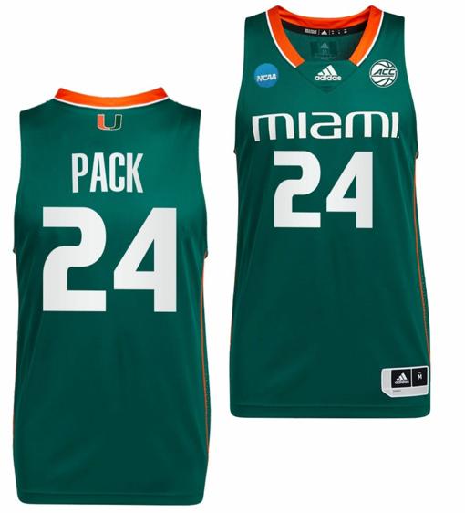 Men's Nijel Pack Jersey Miami Hurricanes 2023 NCAA March Madness Green College Basketball #24