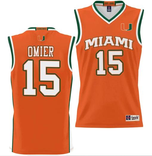 Men's Norchad Omier Jersey #15 Miami Hurricanes NIL College Basketball Lightweight Orange