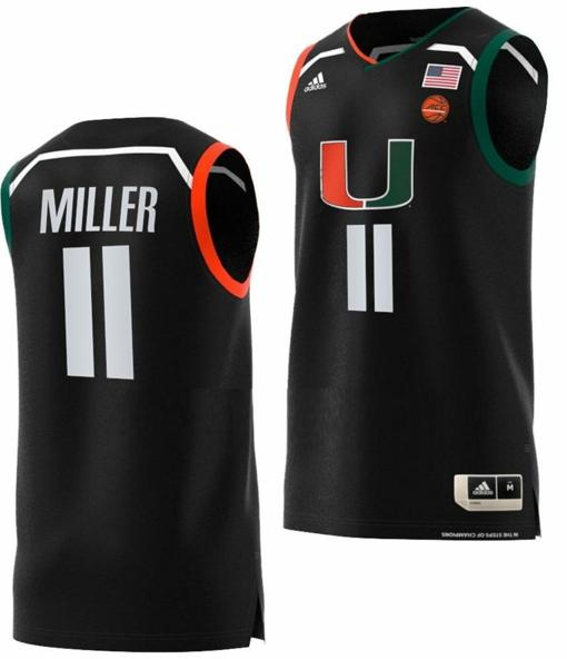 Men's Jordan Miller Jersey Miami Hurricanes College Basketball Swingman Black #11