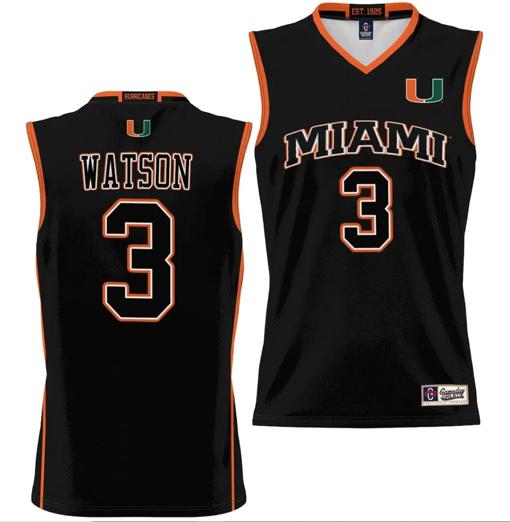 Men's Christian Watson Jersey #3 Miami Hurricanes NIL College Basketball Lightweight Black