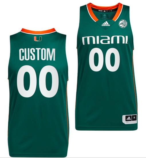 Men's Custom Miami Hurricanes Jersey Name And Number College Basketball ACC Green