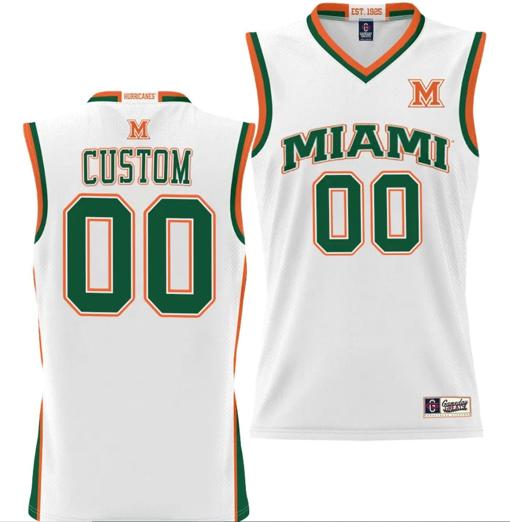 Men's Custom Miami Hurricanes Jersey Name and Number NIL College Basketball Lightweight White