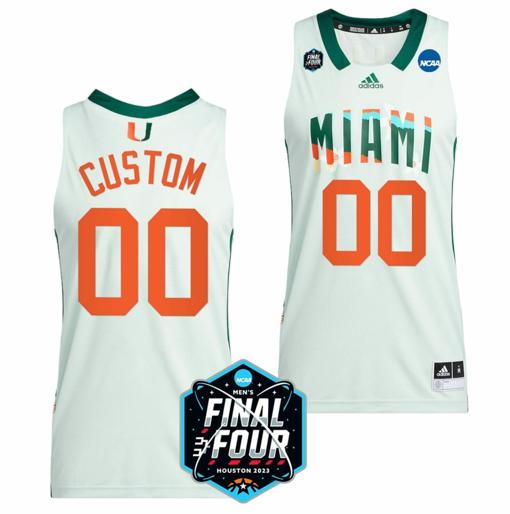 Men's Custom Miami Hurricanes Jersey College Basketball 2023 NCAA Final Four White