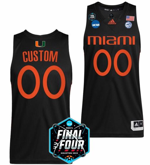 Men's Custom Miami Hurricanes Jersey College Basketball 2023 NCAA Final Four Black